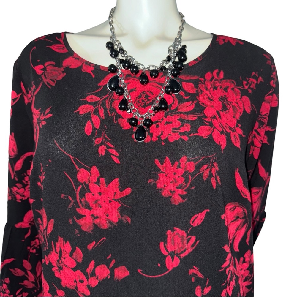 Alyx Women's Black Red Black Floral Crepe Blouse Size XL - Picture 5 of 17